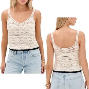 La Ligne, NWT Women's 'Mallory' Knit Crochet Tank Top Cotton, Cream/Black Large